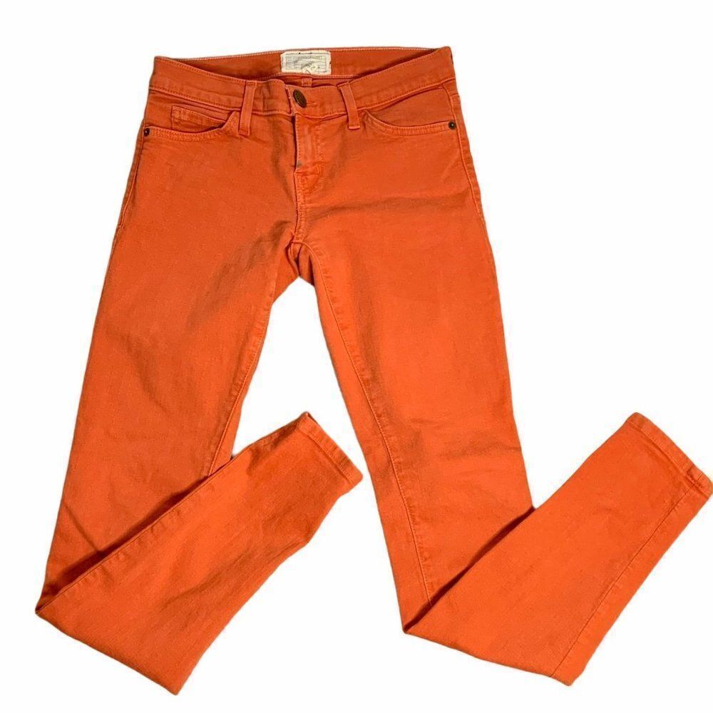 Current Elliot Ankle Skinny Jeans 25 Poppy Orange Low Rise 5 Pocket Stretch Zip